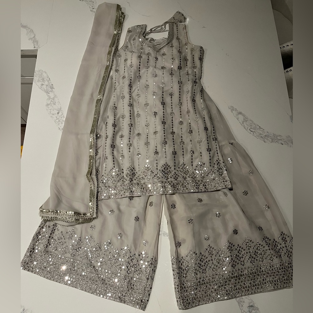 Brand new, never worn grey sharara suit with Gota Patti embroidery
